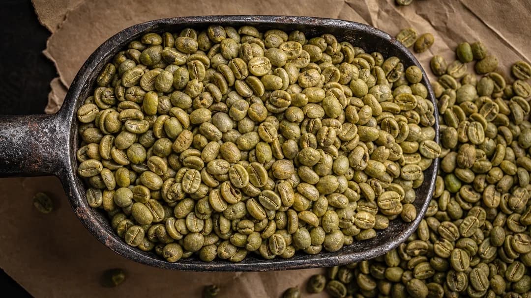 Washed Robusta Kaapi Royal green coffee beans in close-up